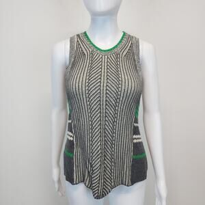 CAbi Trident Striped Sleeveless Sweater Size XS Gray Green Pullover Crewneck
